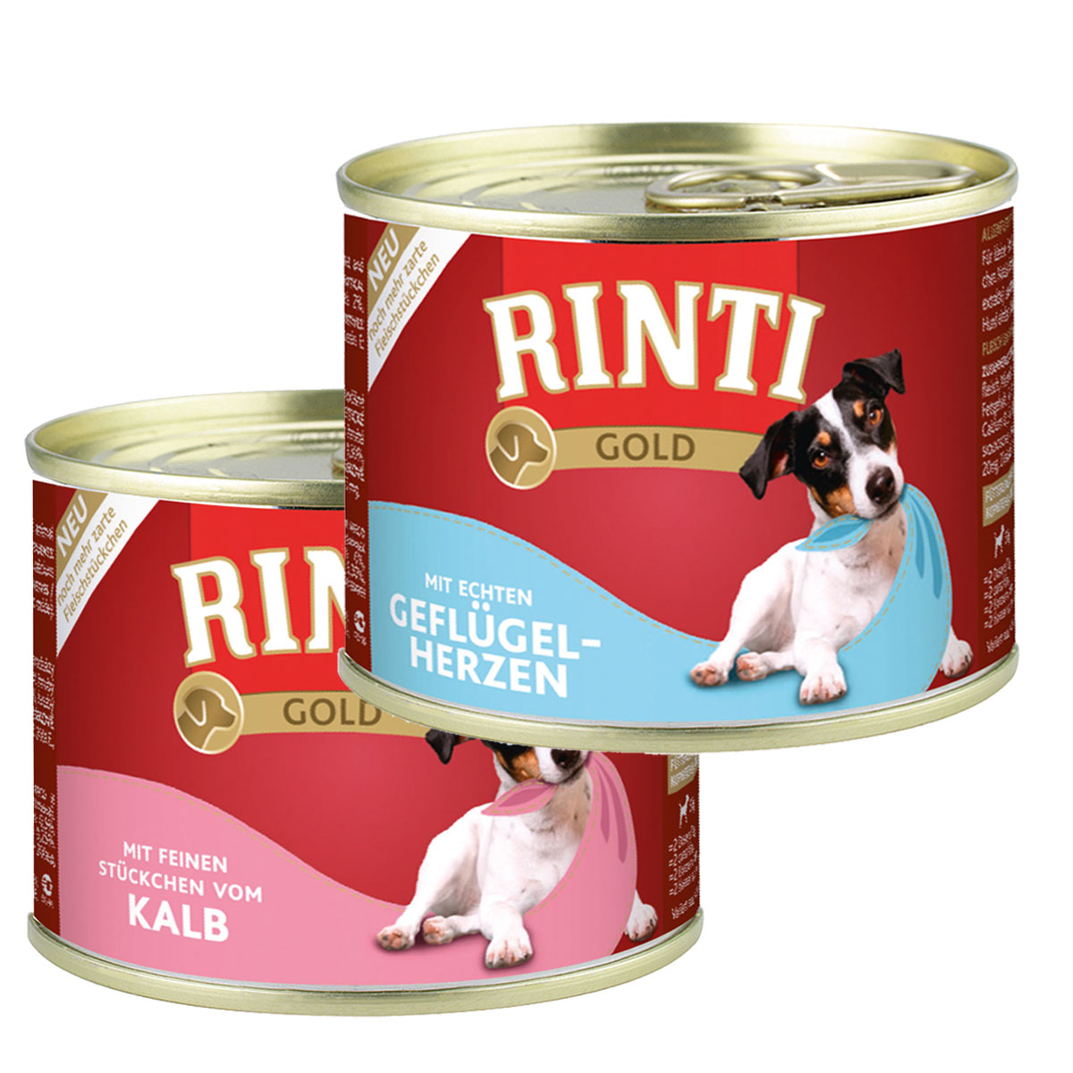 Rinti Gold Mix, Směs z drůbežích srdcí a telecích kousků, 24 × 185 g
