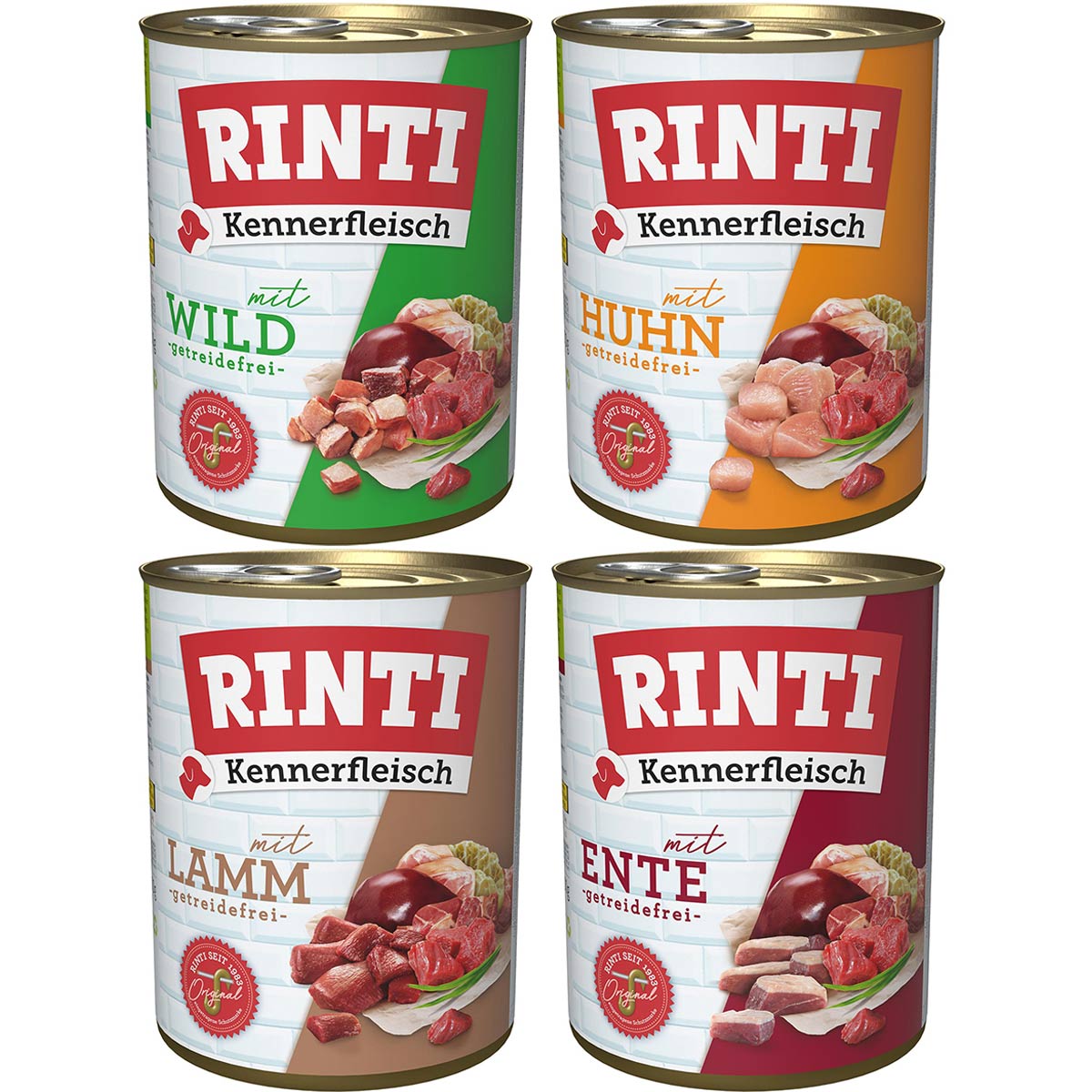 Rinti Kennerfleisch, směs jehněčího, kuřecího, kachního masa a zvěřiny, 24 × 800 g