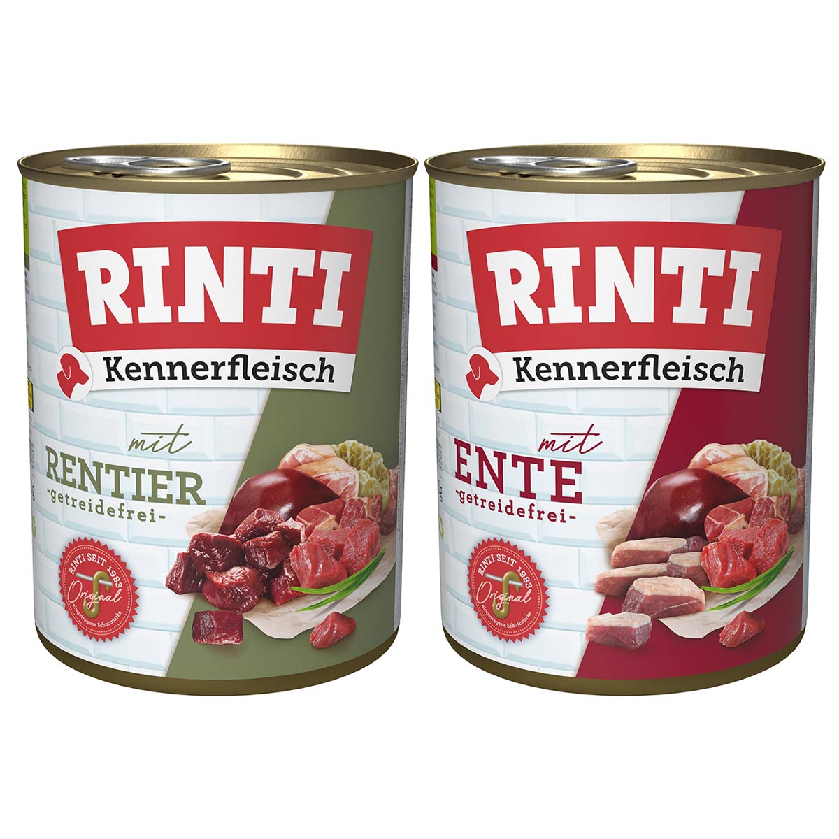 Rinti Kennerfleisch kombinované balení s kachnou a sobem, 24 × 800 g