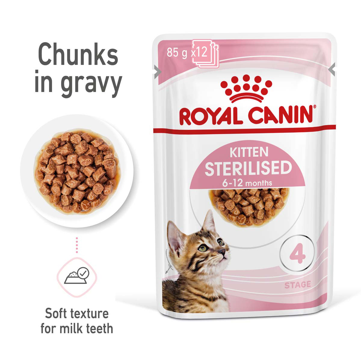 ROYAL CANIN KITTEN STERILISED v omáčce, krmivo v konzervě pro kastrovaná koťata od 6 měsíců věku. 48 × 85 g