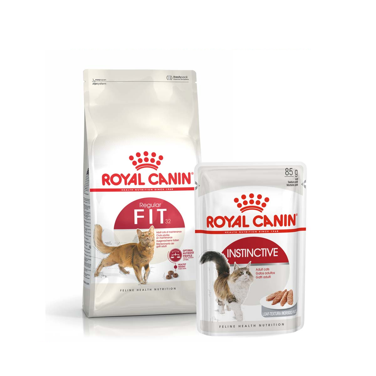 ROYAL CANIN FIT granule 10 kg + INSTINCTIVE kapsička 48× 85 g