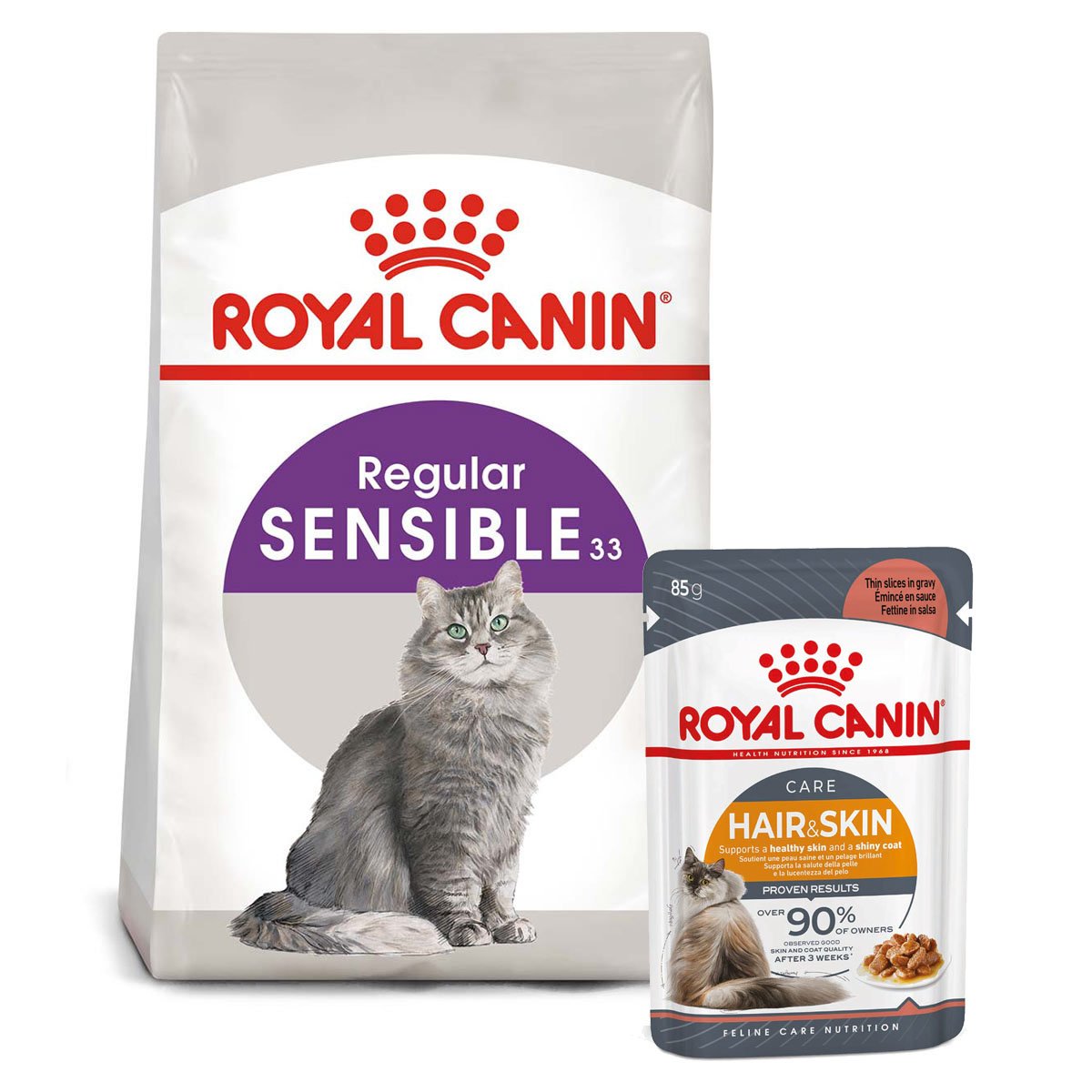 ROYAL CANIN SENSIBLE granule 10 kg + INTENSE BEAUTY kapsička 48× 85 g