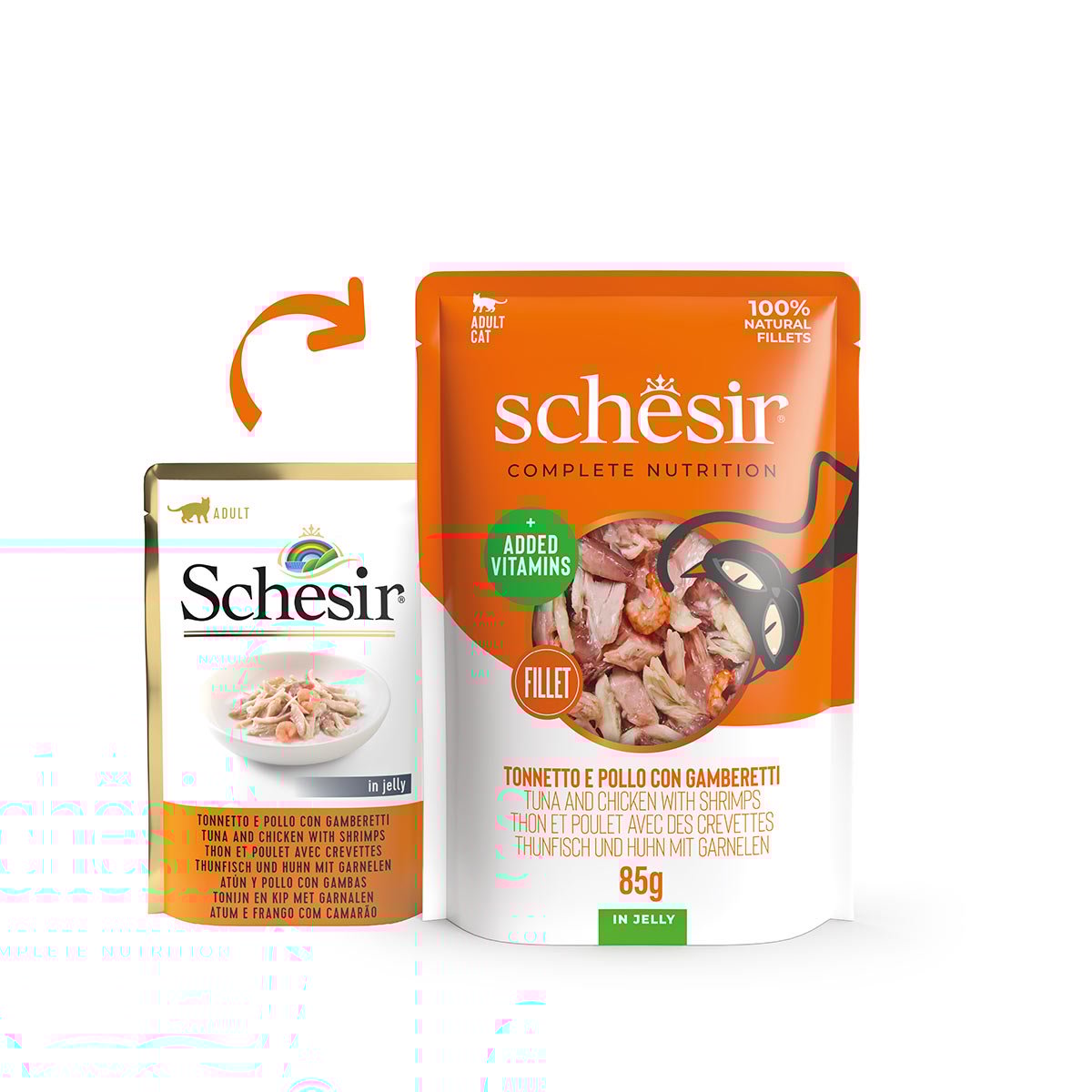 Schesir Cat Complete Thunfisch, Huhn, Garnelen in Jelly