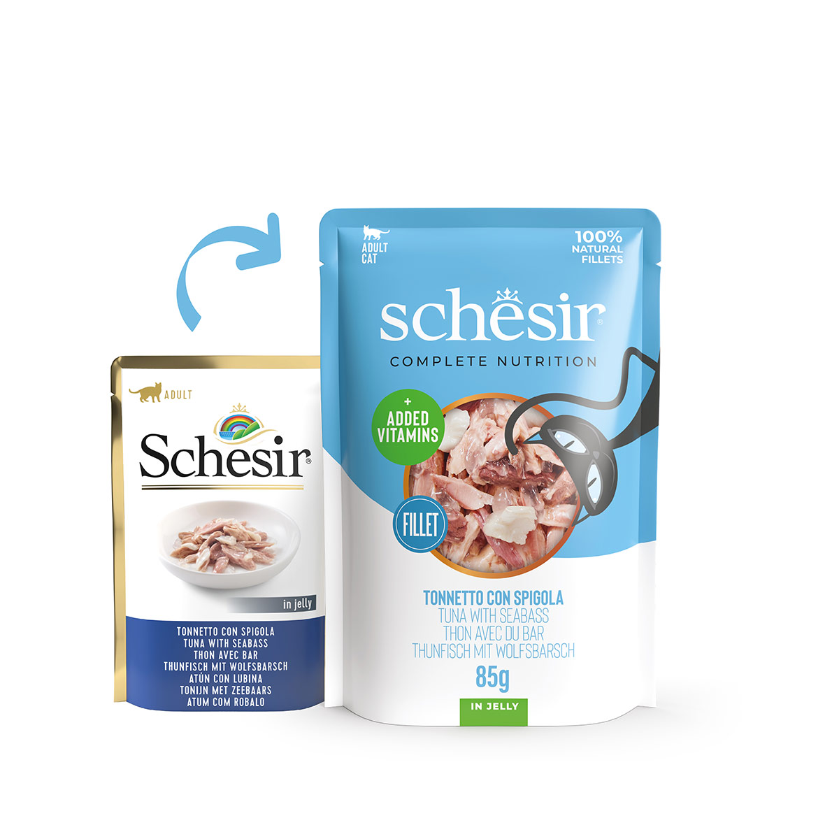 Schesir Cat Complete Thunfisch mit Wolfsbarsch in Jelly