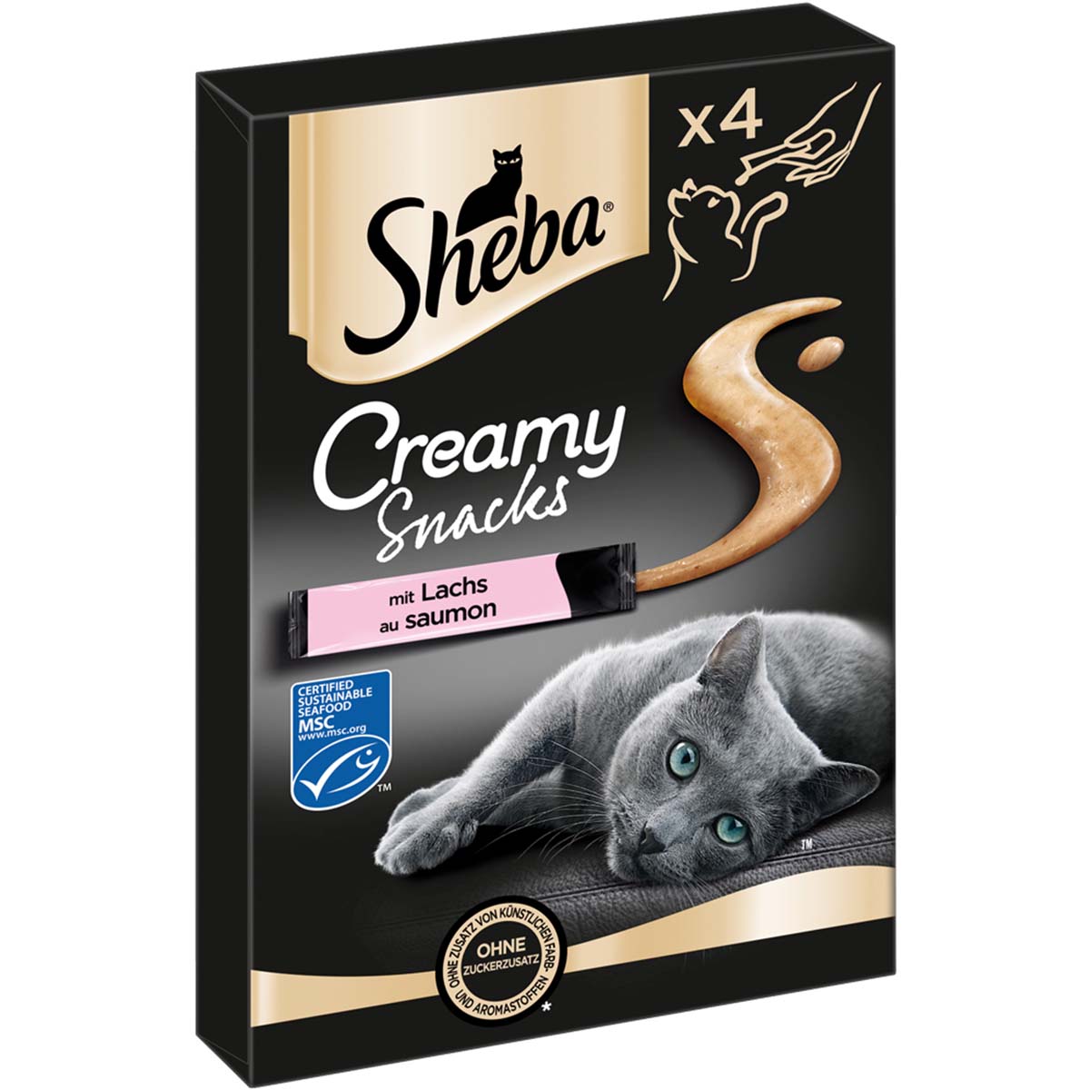 Levně SHEBA® Creamy Snacks s lososem 4×12 g