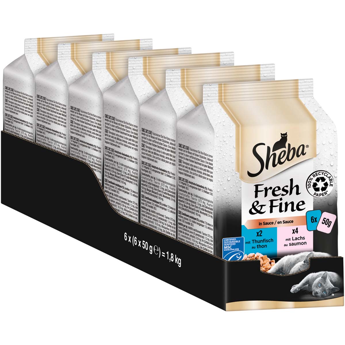 Sheba Fresh & Fine in Sauce mit Lachs & Thunfisch 36x50g