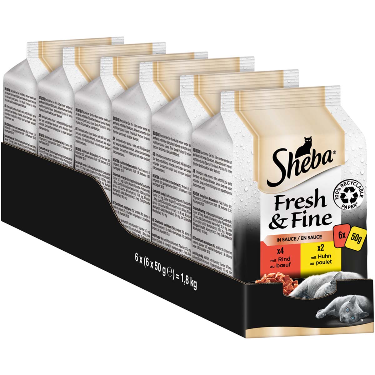 Sheba Fresh & Fine in Sauce mit Rind & Huhn 36x50g