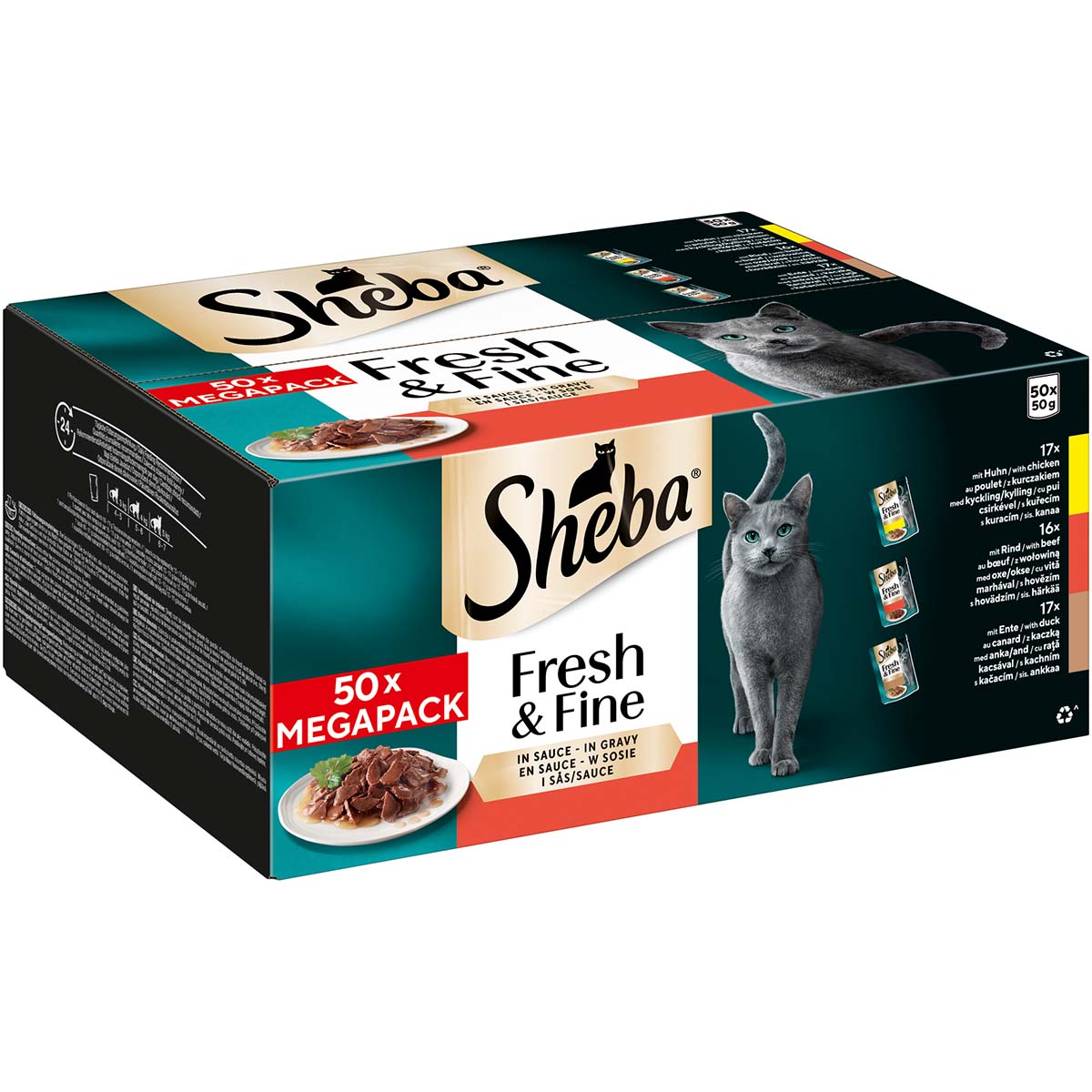 SHEBA® MP Pouch Huhn, Rind &amp; Ente in Sauce 50x50g