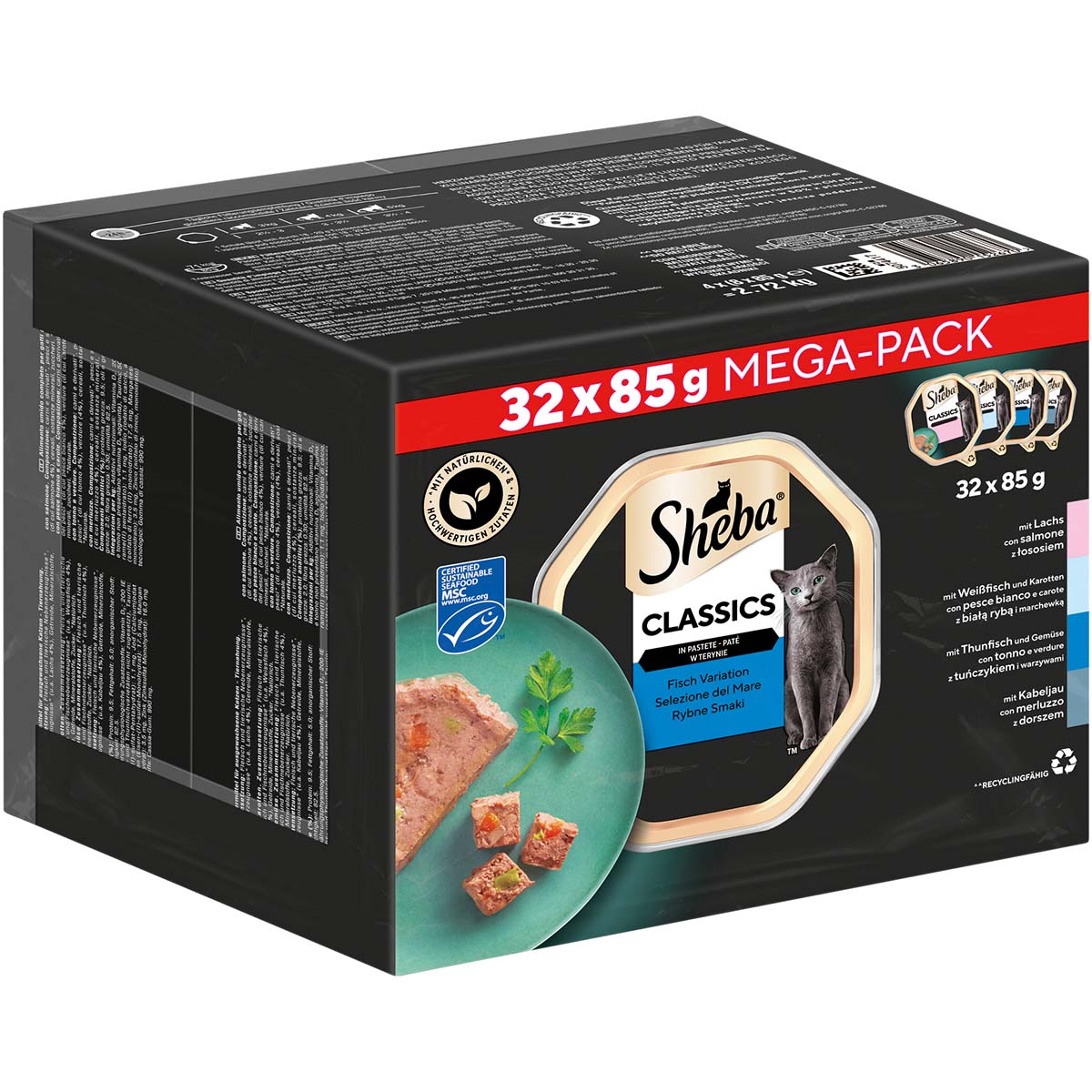 Levně Sheba Classics paštika, rybí variace MSC 32 × 85 g