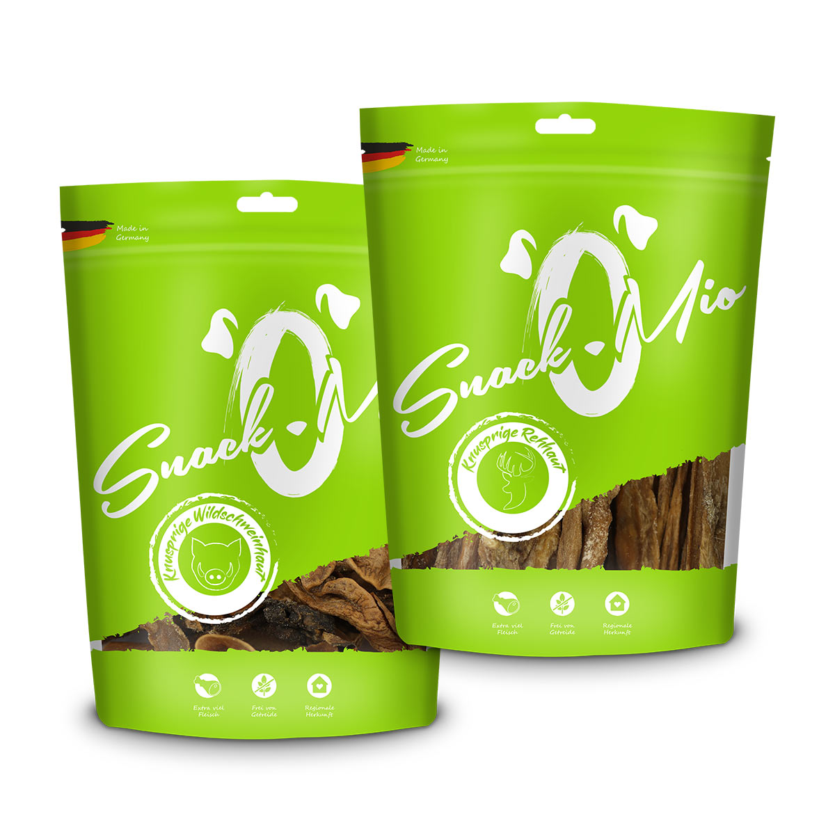SnackOMio – knusprige Wildschweinhaut 250g und knusprige Rehhaut 350g