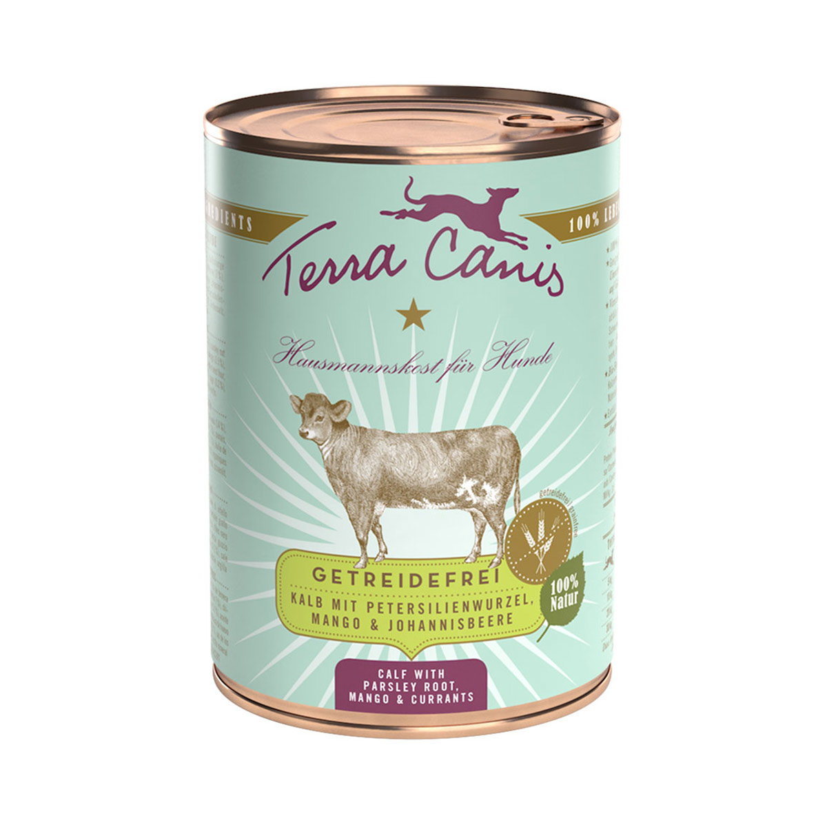 Terra Canis bez obilovin, telecí maso s kořenovou petrželí, mangem a černým rybízem 12 × 400 g