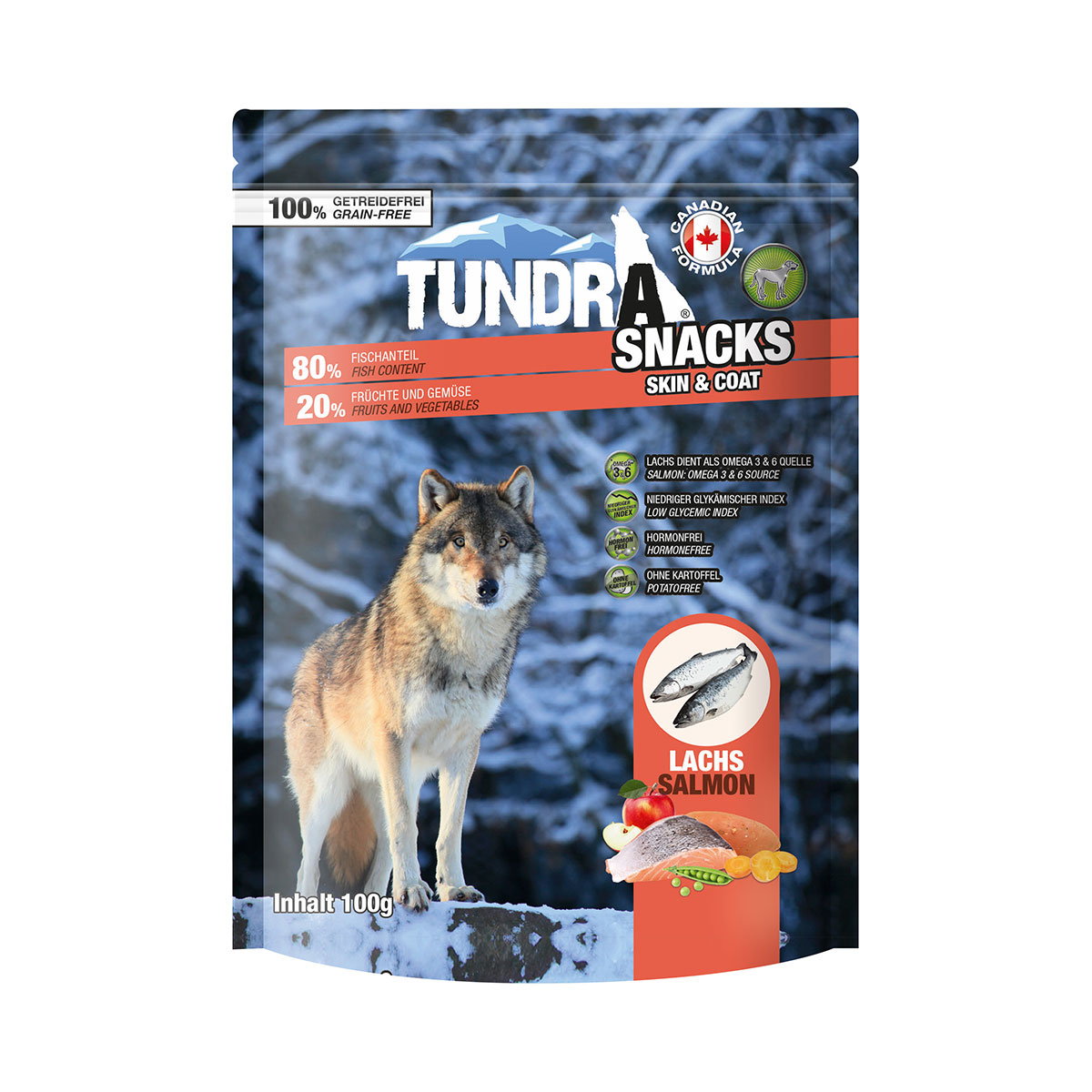 Tundra Dog Snack Skin & Coat losos 9 × 100 g