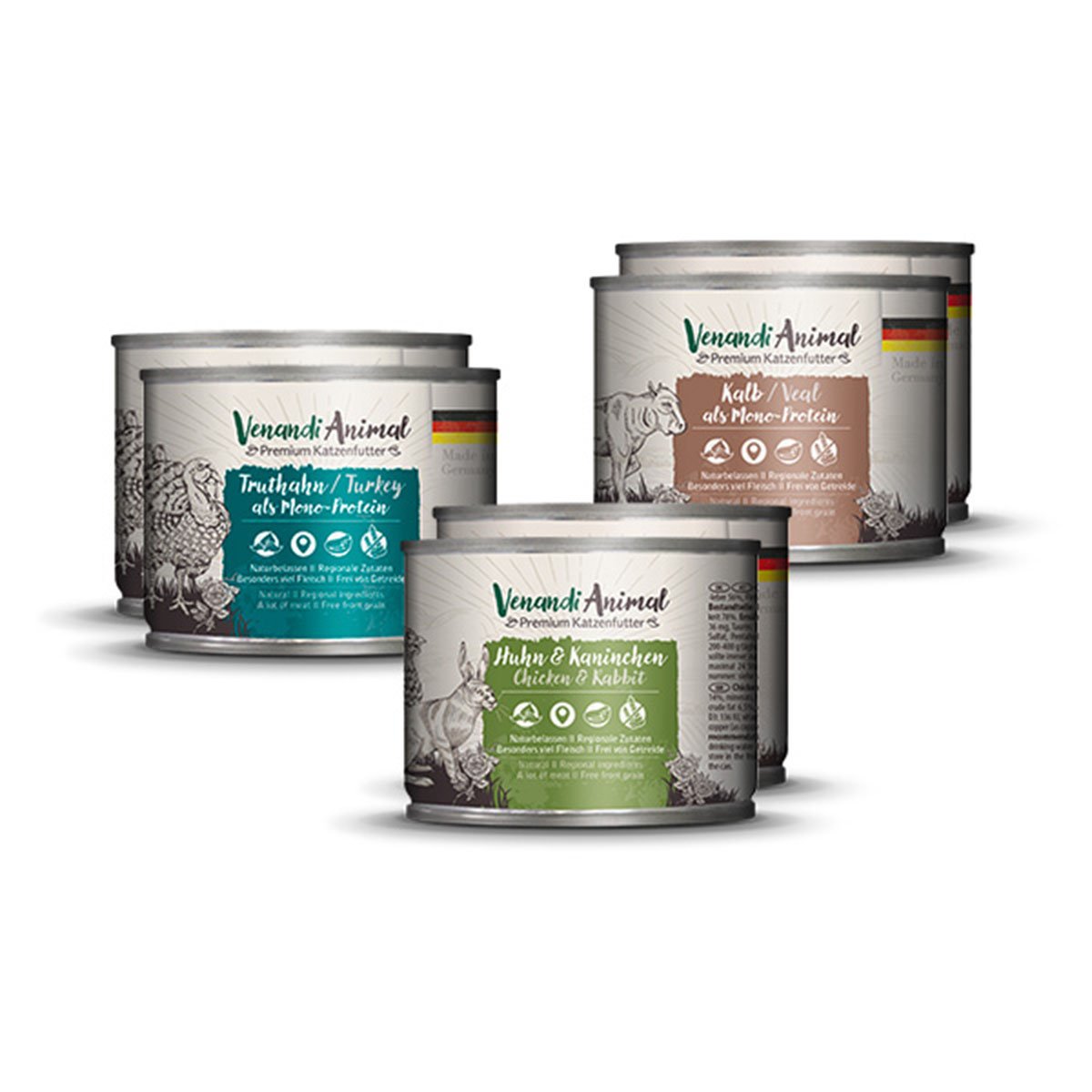 Venandi Animal - Probierpaket II 2xHuhn &amp; Kaninchen, 2xKalb, 2xTruthahn