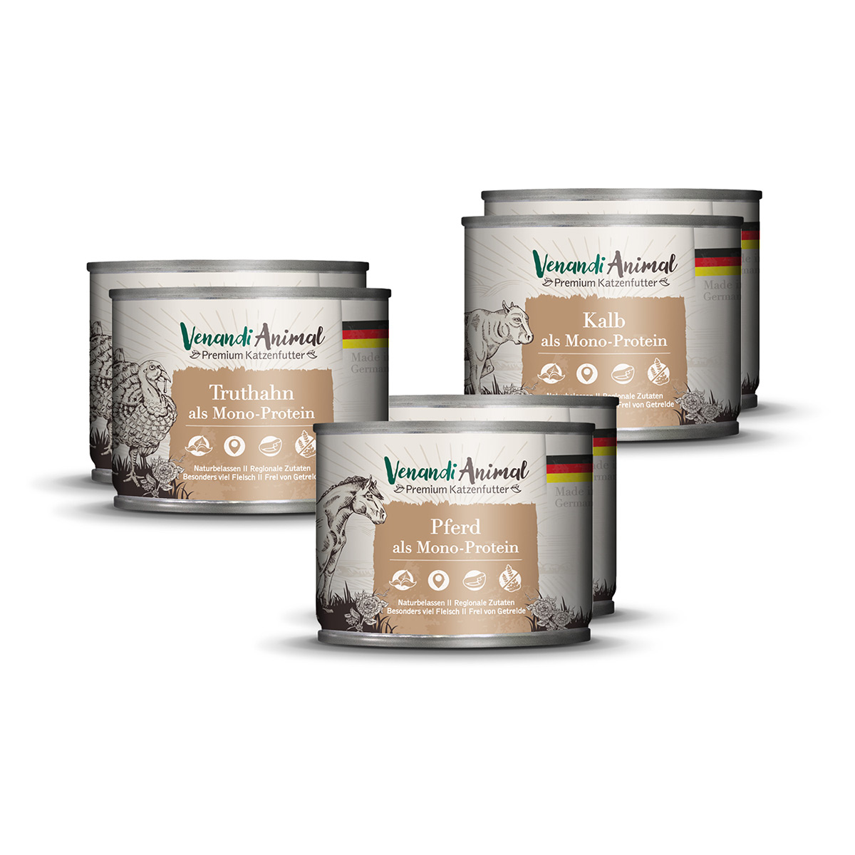 Venandi Animal – Probierpaket II 2xPferd, 2xKalb, 2xTruthahn 6x200g Venandi Animal – Probierpaket II 2xPferd, 2xKalb, 2xTruthahn 6x200g