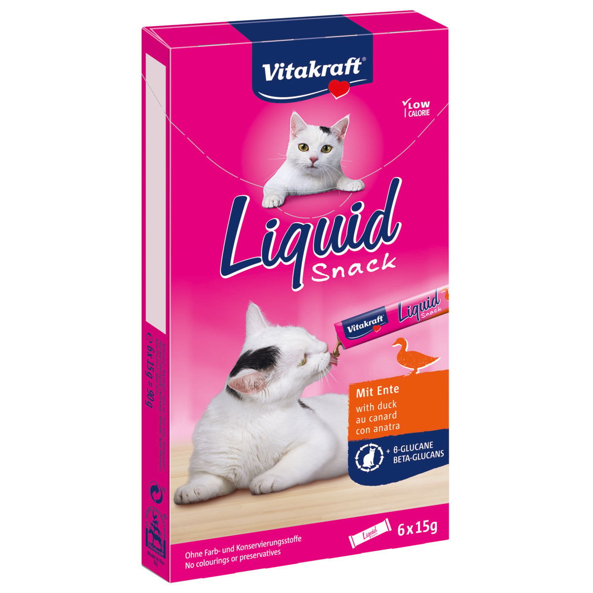 Vitakraft Cat liquid Snack kachna a betaglukany 3 × 6 kusů