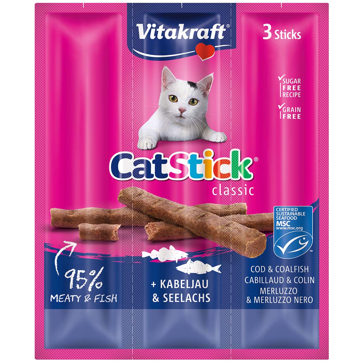Levně Vitakraft Cat Stick® treska obecná a treska tmavá MSC 5× 3 ks