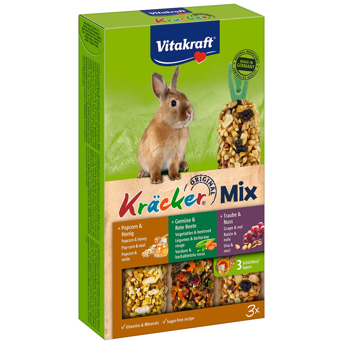 Vitakraft Kräcker® Trio popcorn, zelenina a ořechy 3 kusů