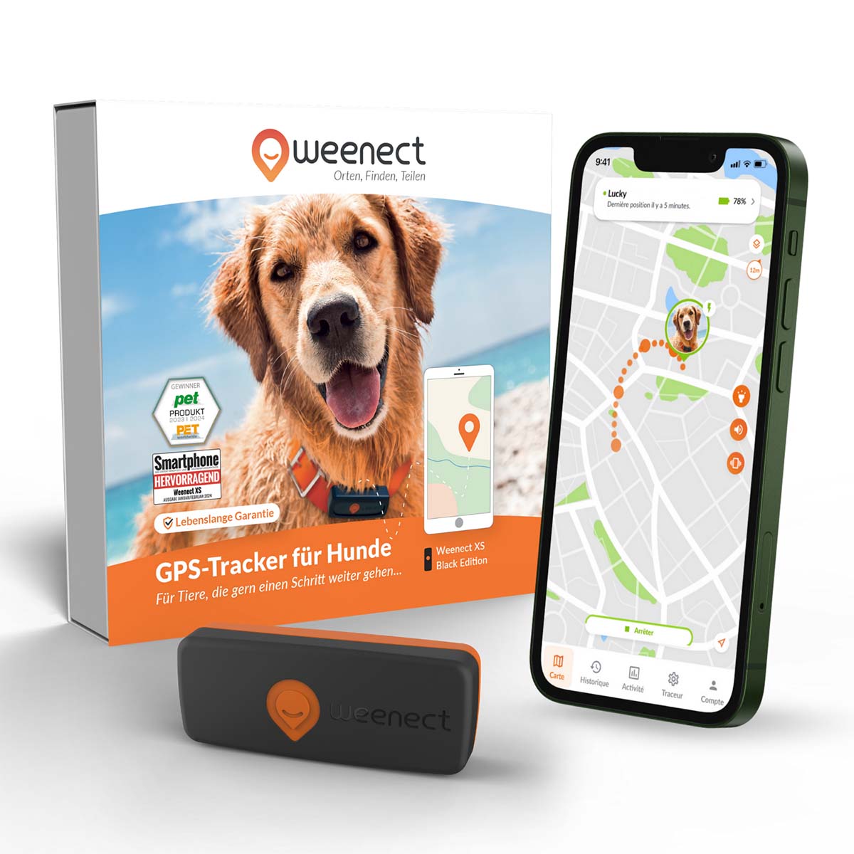 Weenect XS GPS Tracker für Hunde Schwarz