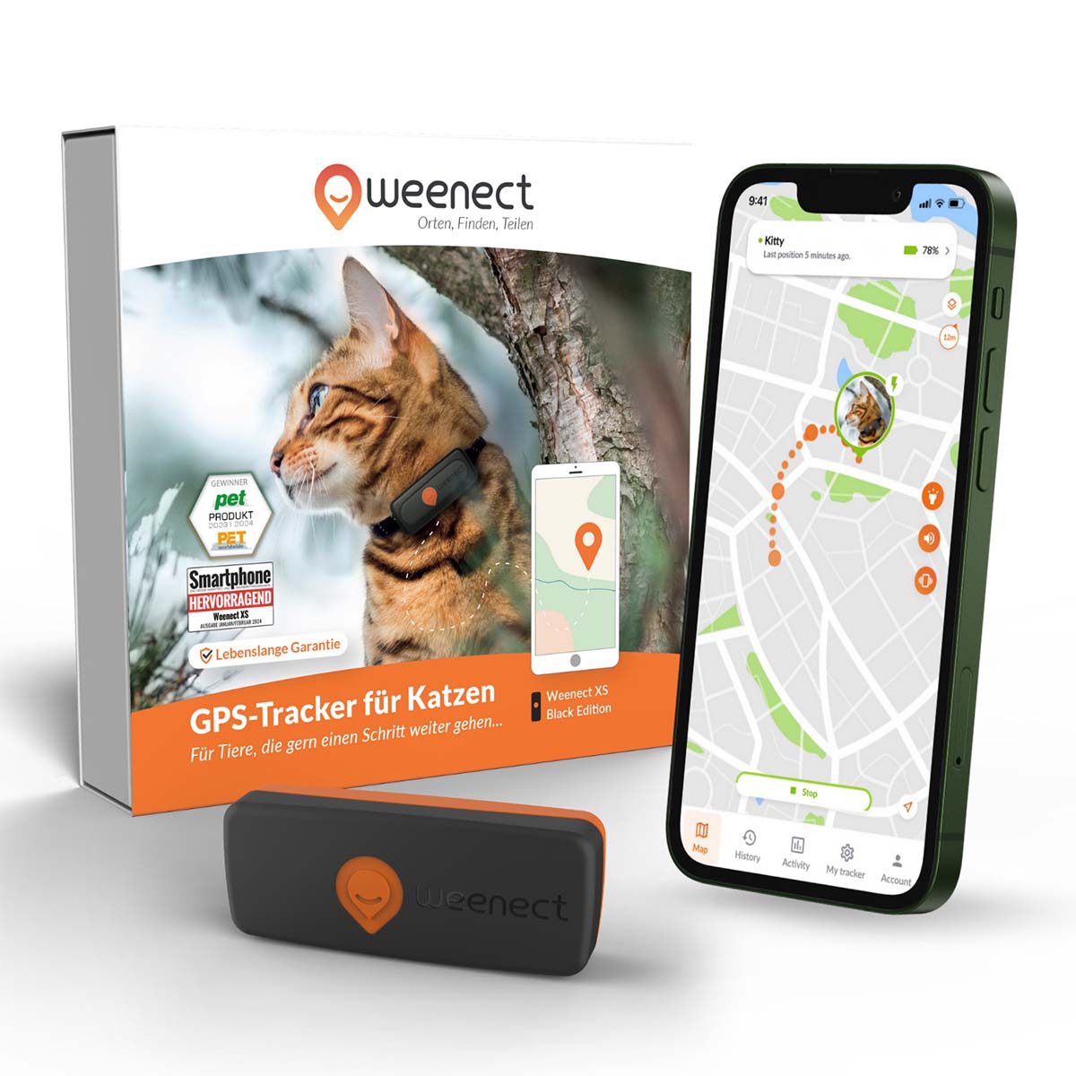 Weenect XS GPS Tracker für Katzen Schwarz