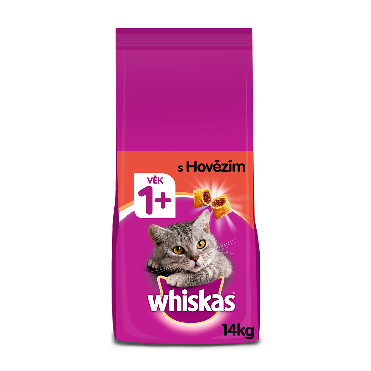 Whiskas granule s hovězím pro dospělé kočky 2x14kg