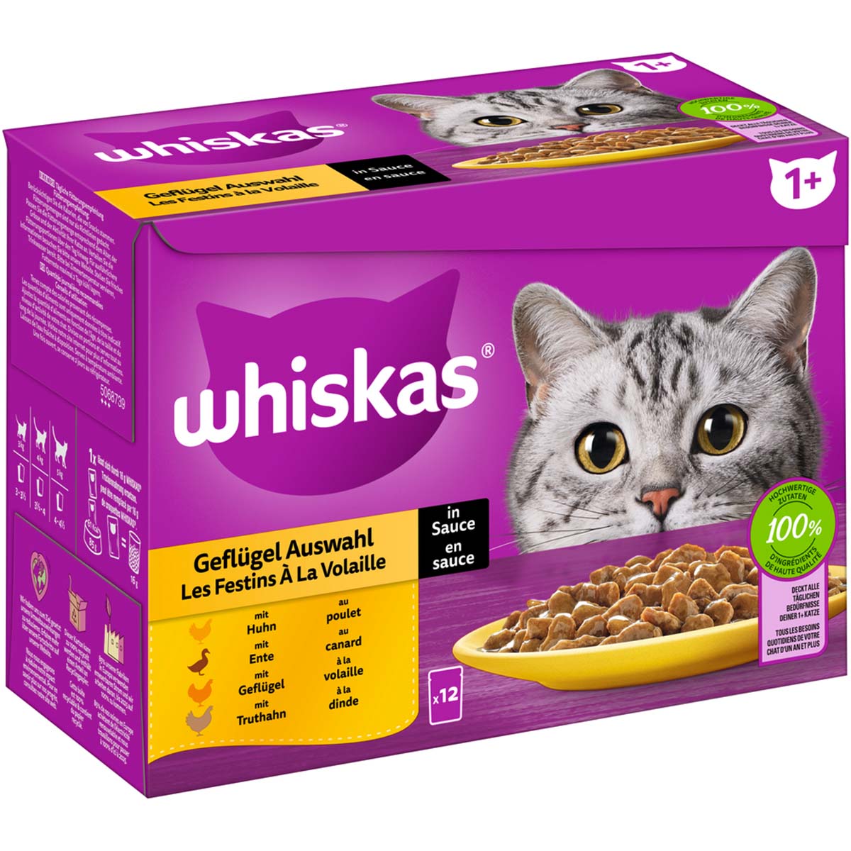 Levně Whiskas multipack 1+ výběr drůbežího masa v omáčce, 12 × 85 g