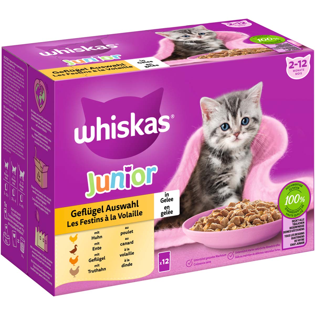 Levně Whiskas Junior kombinované balení, výběr drůbežího masa v želé, 12 × 85 g