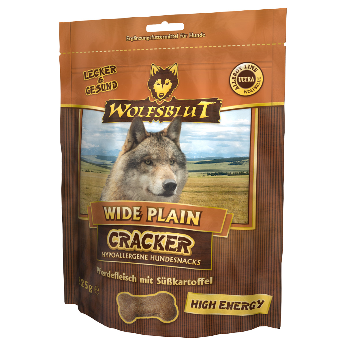 Levně Wolfsblut Cracker Wide Plain High Energy, koňské maso 225 g