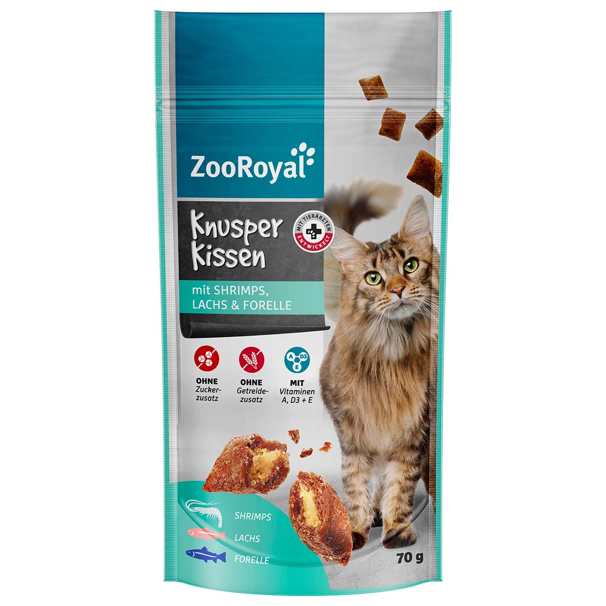 ZooRoyal Knusperkissen mit Shrimps, Lachs & Forelle 4x70g